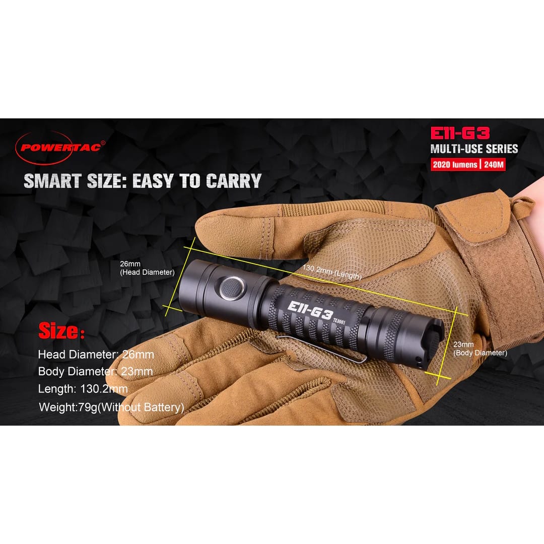 Powertac E11 Gen3 2020 Lumen Rechargeable EDC Flashlight