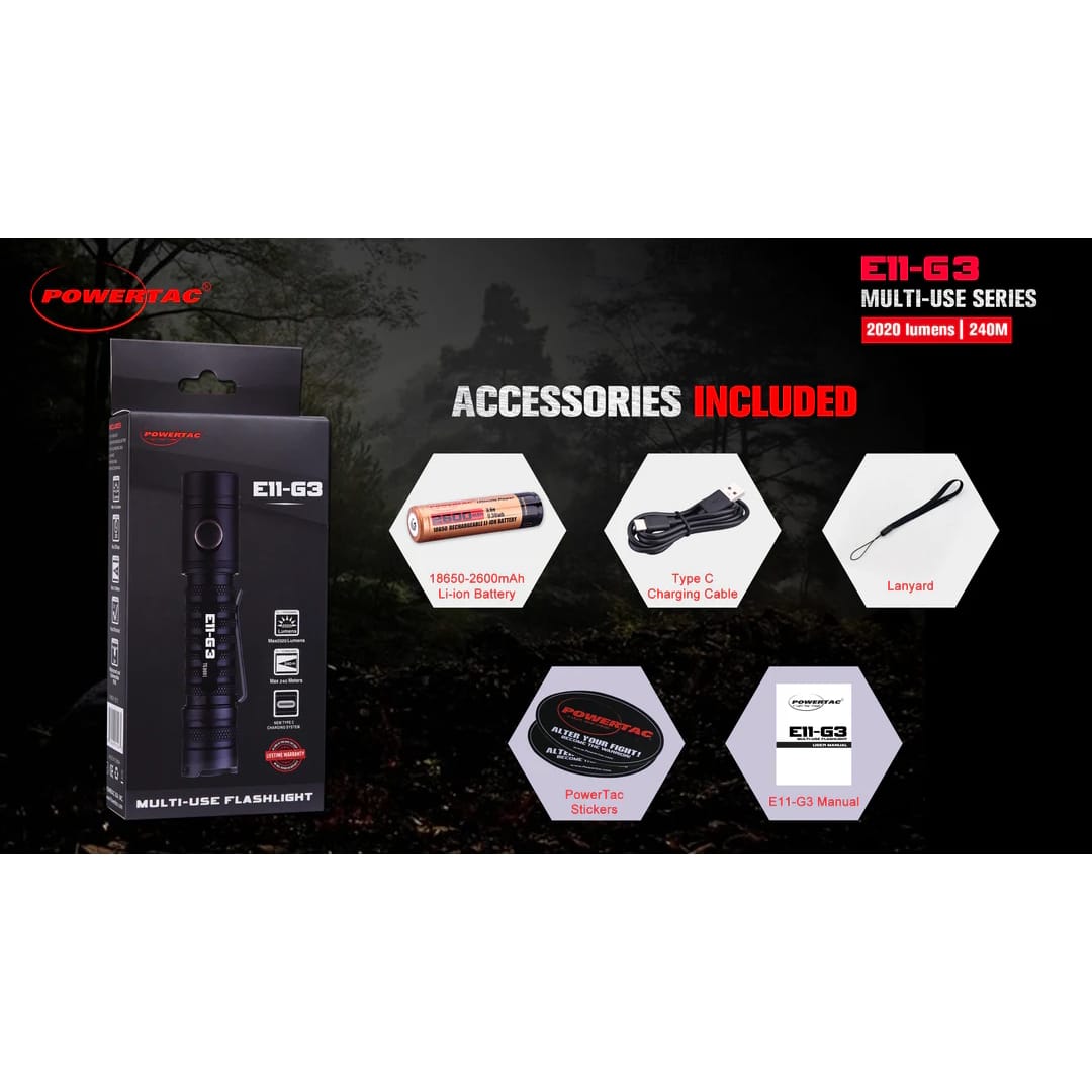 Powertac E11 Gen3 2020 Lumen Rechargeable EDC Flashlight