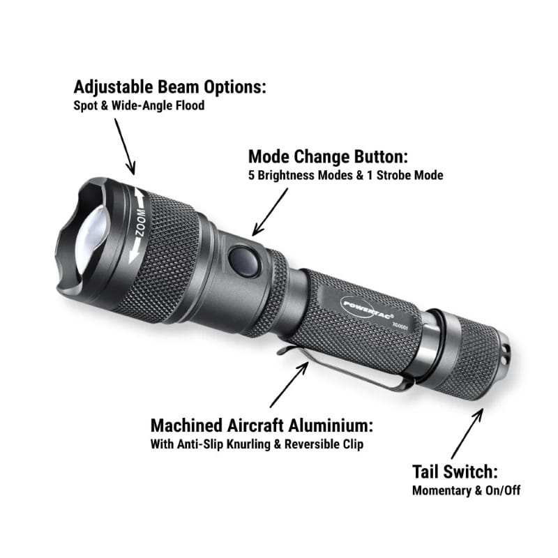 Powertac FlexBeam Gen2 - 2000 Lumens Flashlight