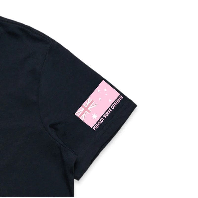 Sisters in Arms Protect Serve Conquer Ladies Tee - Black With Coloured Logo