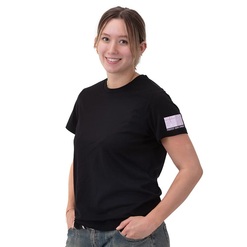 Sisters in Arms Protect Serve Conquer Ladies Tee - Black With Coloured Logo