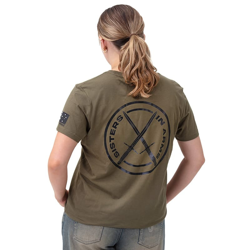 Sisters in Arms Protect Serve Conquer Ladies Tee - Black Logo