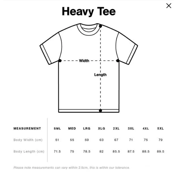 WARPIGPRO Tee Sizing Chart