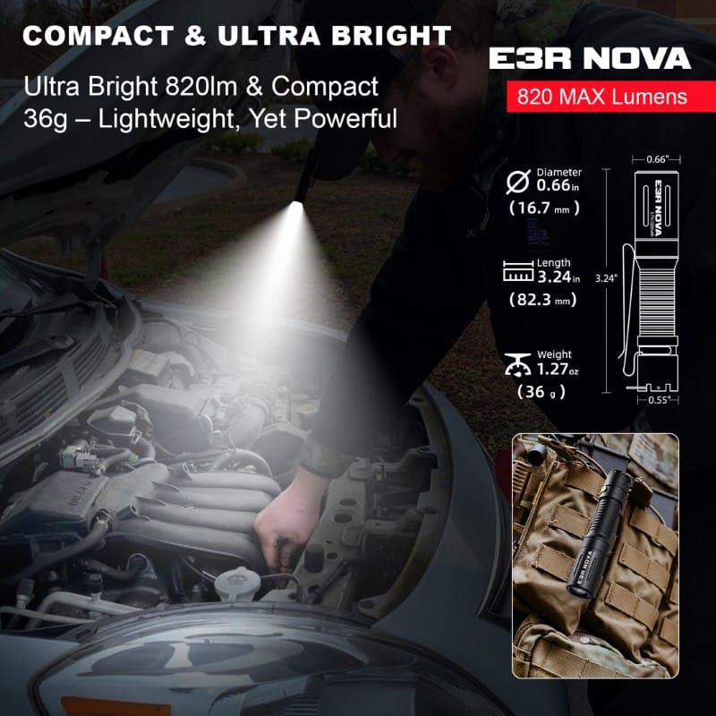 Powertac E3R Nova - 820 Lumen Rechargeable Flashlight