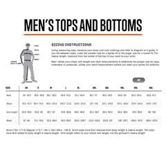 5.11 Men's Top and Bottoms Sizing Chart