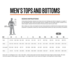 5.11 Men's Tops and Bottoms Sizing Instructions -CM