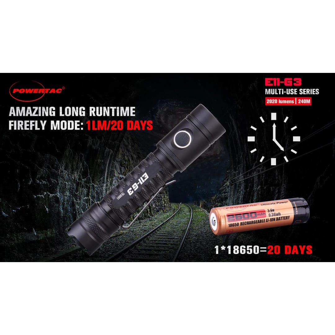 Powertac E11 Gen3 2020 Lumen Rechargeable EDC Flashlight