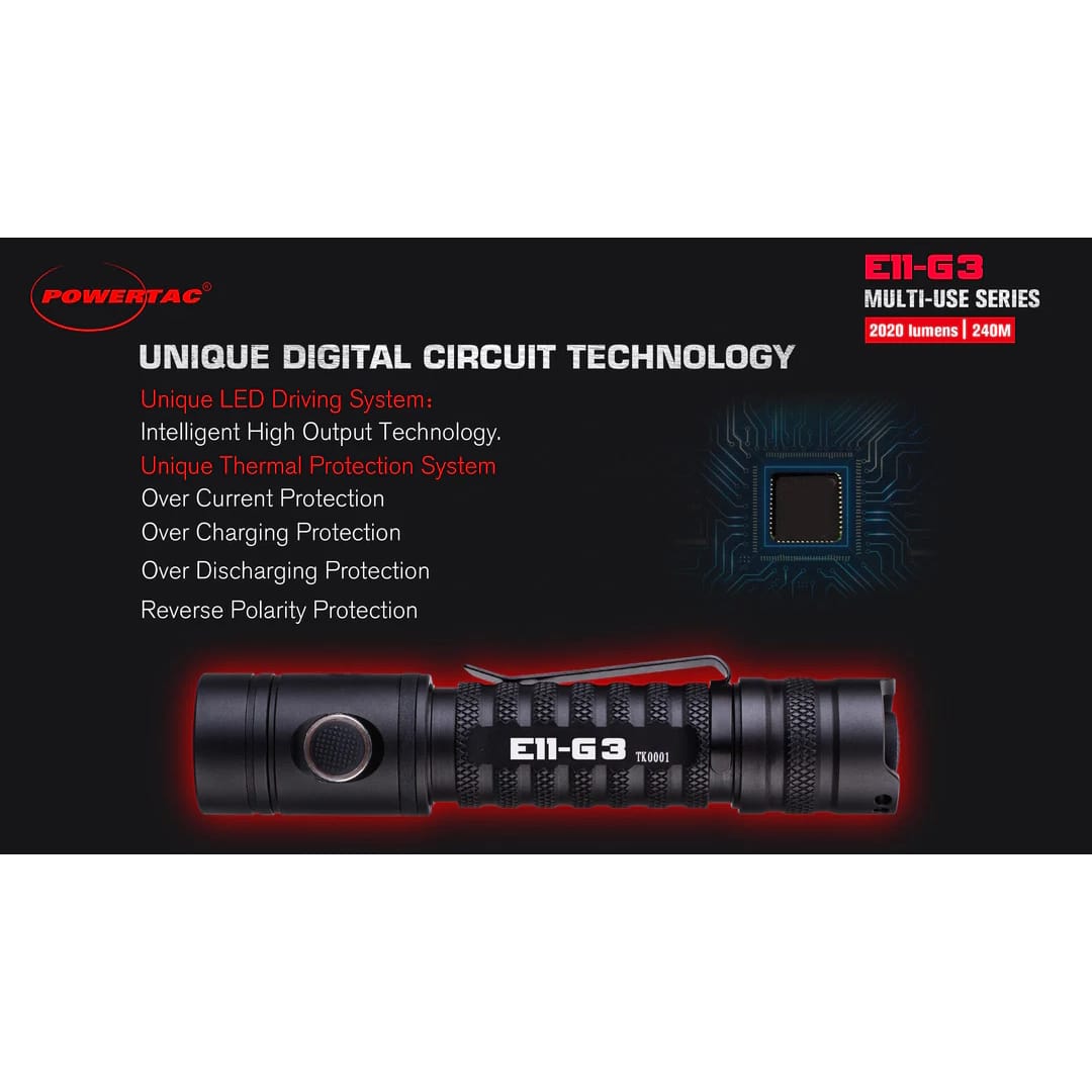 Powertac E11 Gen3 2020 Lumen Rechargeable EDC Flashlight