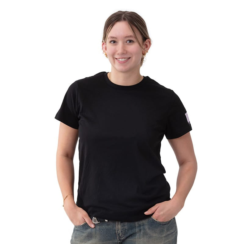 Sisters in Arms Protect Serve Conquer Ladies Tee - Black With Coloured Logo
