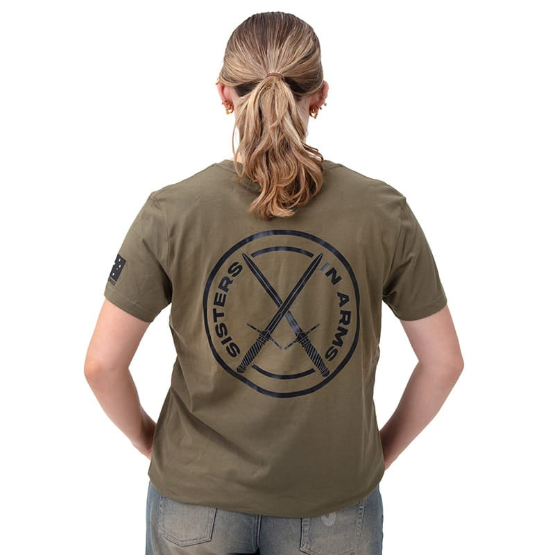 Sisters in Arms Protect Serve Conquer Ladies Tee - Black Logo